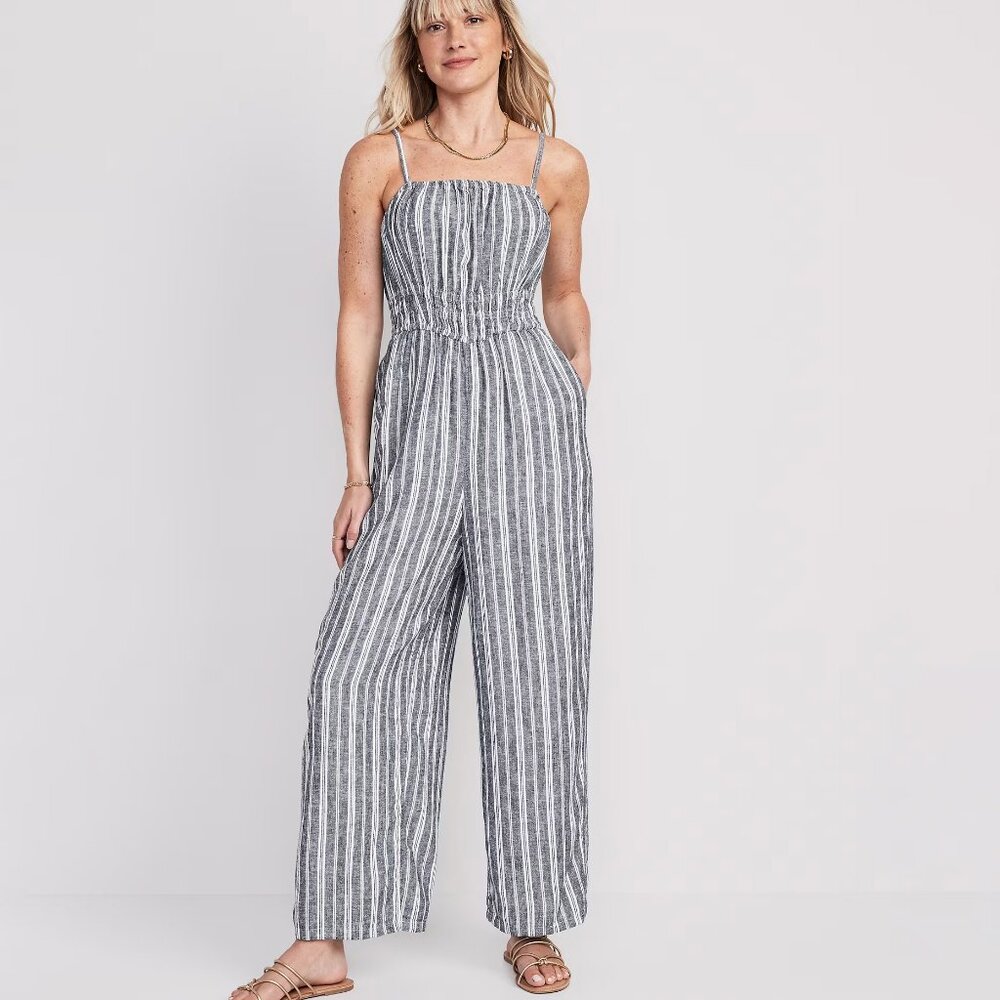Linen-Blend Cami Wide-Leg Jumpsuit - XL